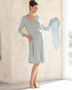 Hospital Essentials: Soline Mama Nightie & Baby Swaddle Set – Sea Mist