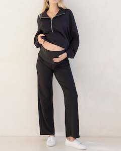 Maternity Pants: Comfort Wide Leg Maternity Sweatpants in Black