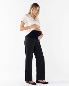 Maternity Pants: Mid Waist Maternity Relax Leg Work Pants - Black