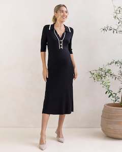 Nursing Knitwear: Clara Maternity Midi Knit Dress in Black