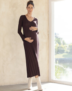 Nursing Knitwear: Victoire Maternity Knit Bodycon Dress in Dark Brown