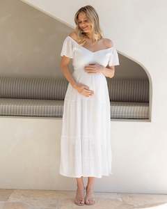 Baby Shower Dresses: Lila Baby Shower Maternity Sundress in White
