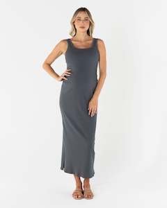Bamboo Maternity Clothes: Eliza Maternity Maxi Dress In Slate Grey