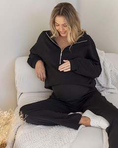 Nursing Loungewear: Maternity Zipper Track Top in Black