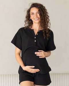 Amara Maternity Cotton Blend Lounge Top in Black