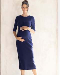 Annabella Maternity Knit Midi Dress in Navy