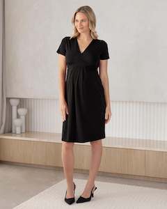 Crossover Maternity Work Dress in Black