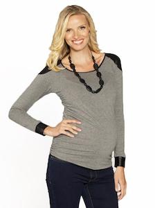 Final Clearance: Maternity Long Sleeve Tee with faux leather shoulder patch