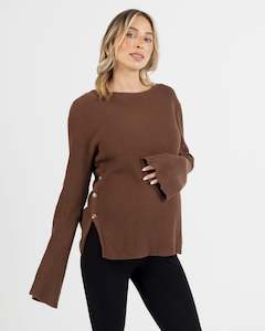 Arial Maternity Oversized Luxury Knit Nursing Jumper in Chocolate