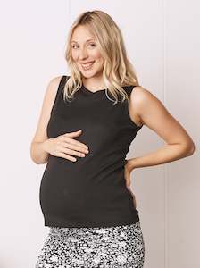 Tanks Tops: Maternity Ribbed Black Sleeveless Top