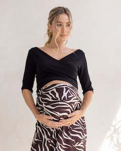 Bloom In Spring: Suzie Maternity Cross Over Off Shoulder Top Black