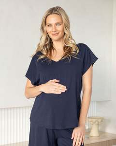 Maternity Casual Tops: Maternity Loose Fit Swing Top in Navy