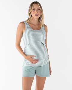 Abbie Maternity/Nursing Tank Top in Sage Stripe