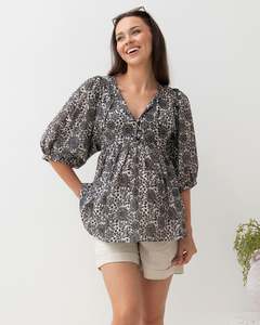 Angel Maternity Brand: Black Daisy Print Cotton Tunic Top