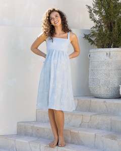 Lily Shoulder Tie Maternity Embroidery Dress- Blue