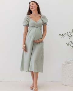 Fabia Reversible Tie Maternity Dress In Mint Green