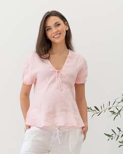 Brigitte Maternity Linen Blouse Top - Pink