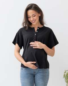 Zara Ribbed Short Sleeve Maternity Top In Black