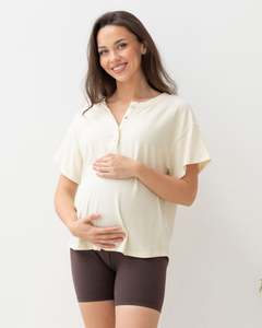 Zara Ribbed Short Sleeve Maternity Top In Almond
