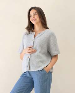 Adele Button Knitted Maternity Sweater- Marl Grey