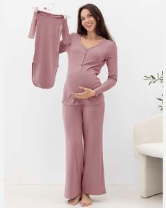 3-Piece Isabelle Maternity Sleepwear PJ set - Rose Pink