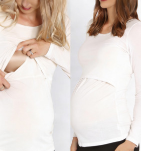 Sold Out: Busy Mummy Long Sleeve Bamboo Nursing Top in Cream