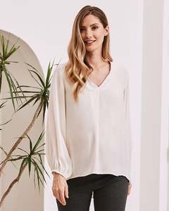 Sold Out: Louise V Neck Maternity Work Blouse - Off White