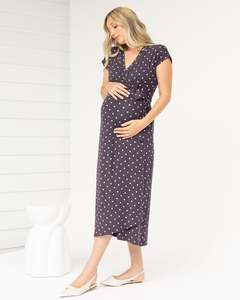 Eve Maternity Midi Wrap Dress in Polka Dots