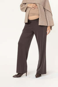 Maternity Pants: Maternity Wide Leg Work Pants In Truffle Brown