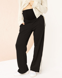 Ines Colour Contrast Side Panel Cotton Maternity Pants In Black