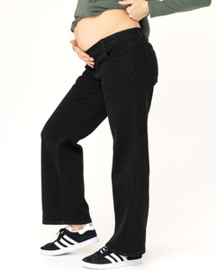 High Waist Relaxed Maternity Denim Black Jeans