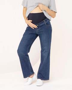 High Waist Relaxed Maternity Denim Blue Jeans