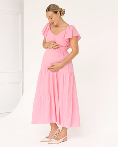 Lila Baby Shower Maternity Cotton Dress in Sugar Pink