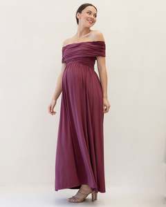 Ariana Maxi Maternity Moon Dress in Wine Red