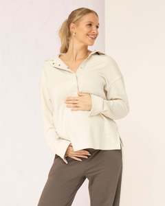 Nursing Loungewear: Daily Snap Button Collar Sweatshirt in Apricot