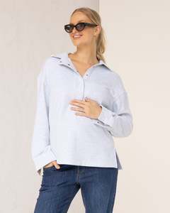 Daily Snap Button Collar Sweatshirt in Grey