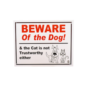 Dog And Puppy Other Items: Plaque 'Beware of The Dog & The Cat'