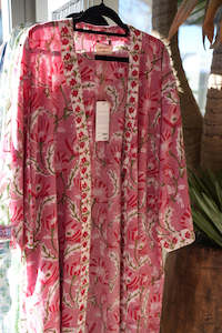 Kimonos Robes: COTTON BLOCK PRINT KIMONO | POMEGRANATE BLOOM