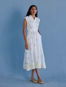 Dresses: MEMA SHAWL COLLAR DRESS | WHITE