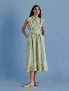 MEMA SHAWL COLLAR DRESS | SAGE