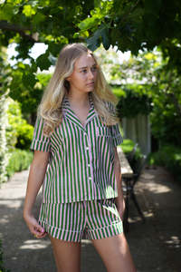 COTTON PJS | GREEN STRIPE | SHORT