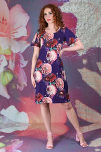 Floral Dresses: Austin Dress - Indigo Dahlias - SALE
