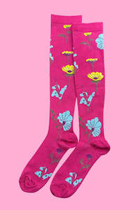 Cerise Floral Compression Socks