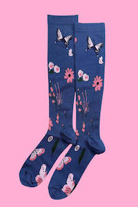Footwear: Navy Floral Compression Socks
