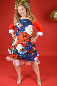 Annah Stretton Christmas Clothing: AS Apron - Navy Petal Chorus