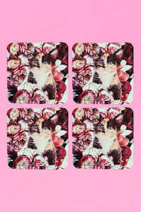 AS Square Coaster - Set of 4 - Peony Kitten | SALE