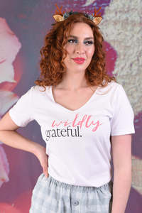 Basic Quote Tee - Wildly Grateful - White - SALE