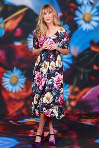 Floral Dresses: Nancy Ivy Short Sleeve Dress - Jungle Mulberry