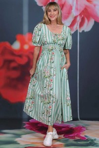 Cotton Dresses: Elle Dress - Meadow Stripes