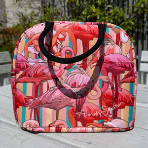 Wine Accessories: Cosmetic Insulated Travel Bag - Stripey Flamingos